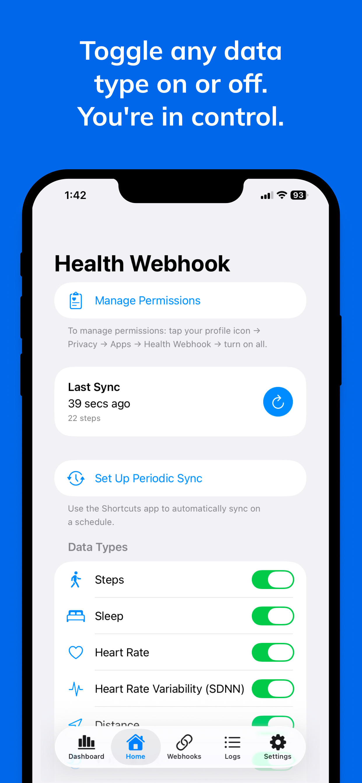 Health Webhook iOS screenshot 2